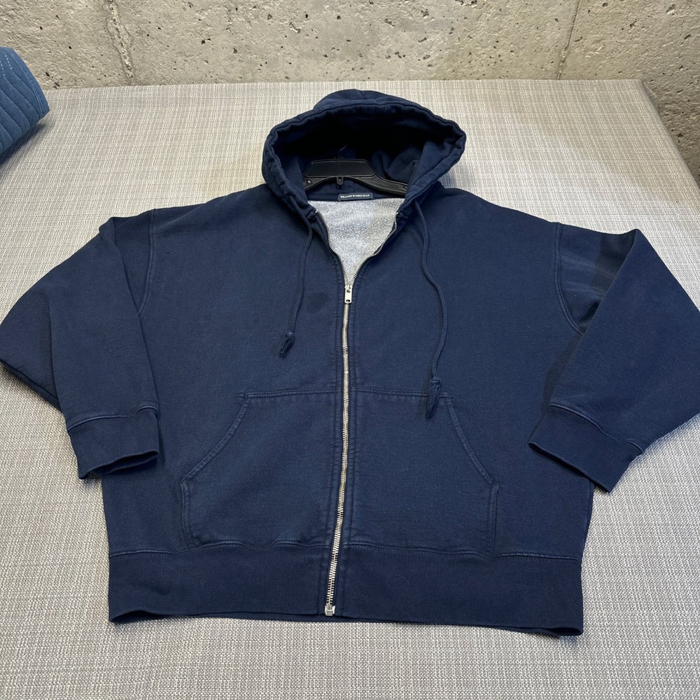 Brandy Melville Sherpa Lined Zip Hoodie Navy Cropped Cozy Casual Preppy *